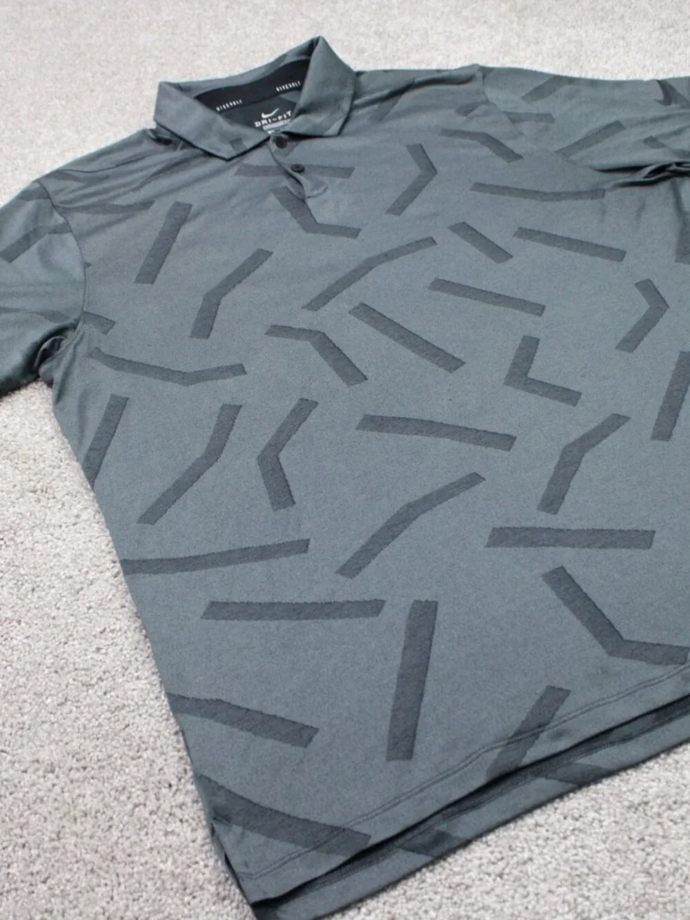 Nike Polo Shirt Mens XL Gray Geometric Dri-Fit Vapor Line Jacquard Golf S/S
